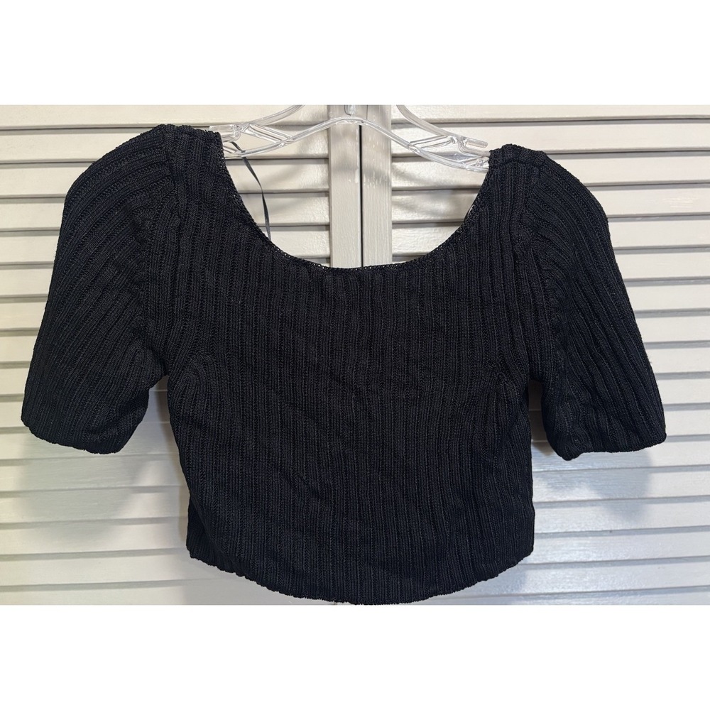 Free People Ribbed Knit Crop Sweater Short Sleeve Size Small Scoop Back